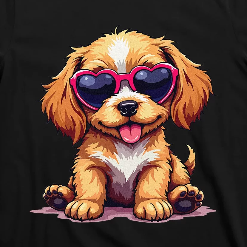 Cute Puppy Wearing Heart Sunglasses Adorable Dog Lover T-Shirt