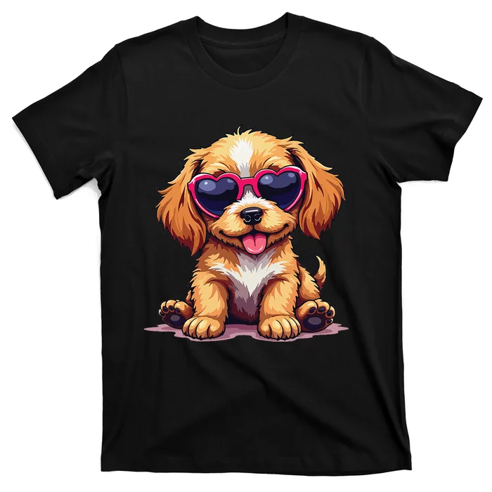 Cute Puppy Wearing Heart Sunglasses Adorable Dog Lover T-Shirt