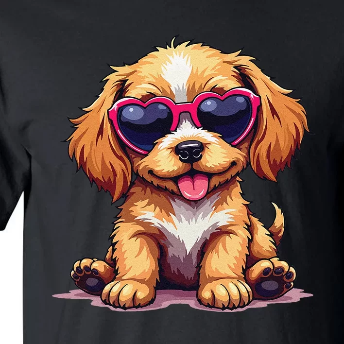 Cute Puppy Wearing Heart Sunglasses Adorable Dog Lover Tall T-Shirt