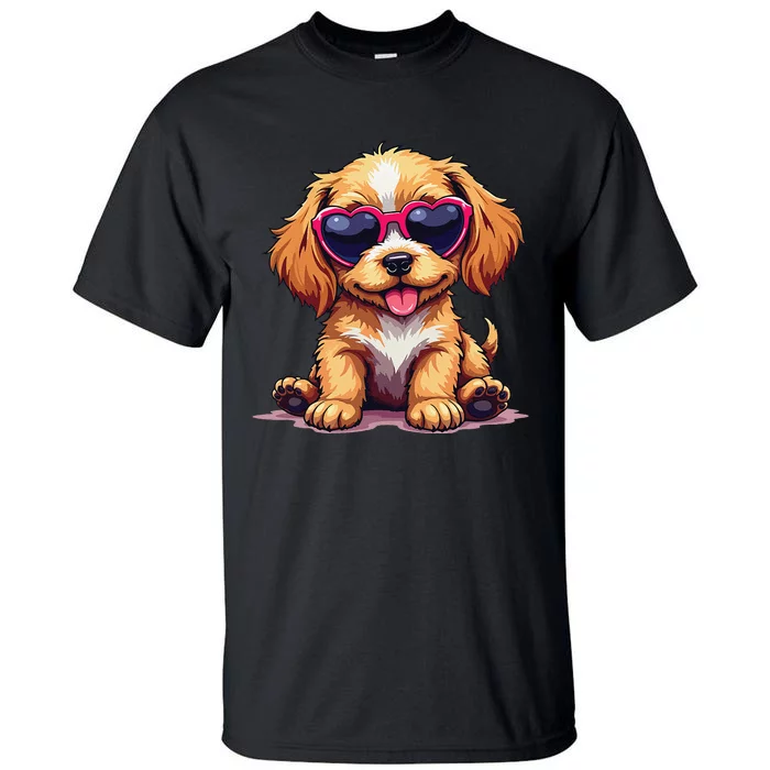 Cute Puppy Wearing Heart Sunglasses Adorable Dog Lover Tall T-Shirt