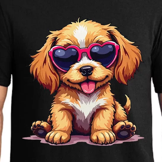 Cute Puppy Wearing Heart Sunglasses Adorable Dog Lover Pajama Set