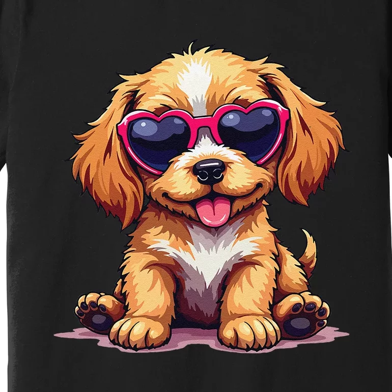 Cute Puppy Wearing Heart Sunglasses Adorable Dog Lover Premium T-Shirt