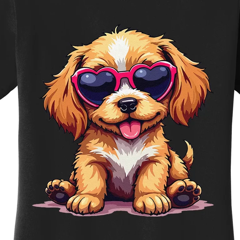 Cute Puppy Wearing Heart Sunglasses Adorable Dog Lover Women's T-Shirt