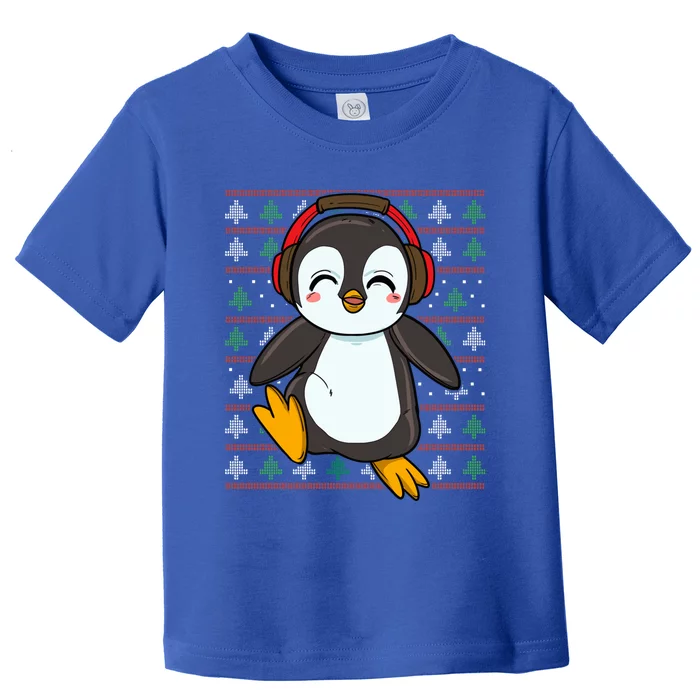 Cute Penguin With Headphones Penguin Christmas Cute Gift Toddler T-Shirt