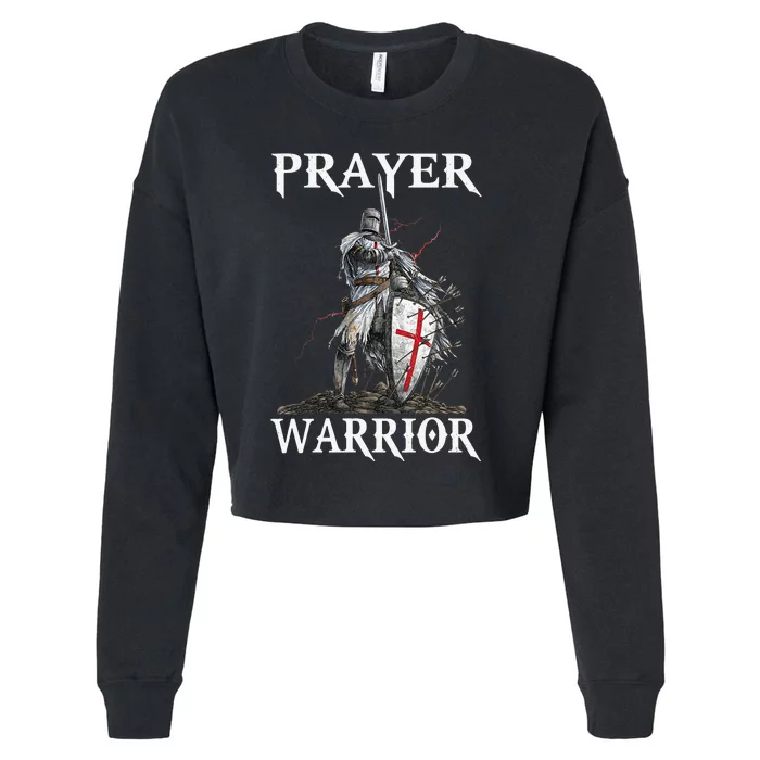 Christian Prayer Warrior Jesus Cross Religious Messages Cropped Pullover Crew