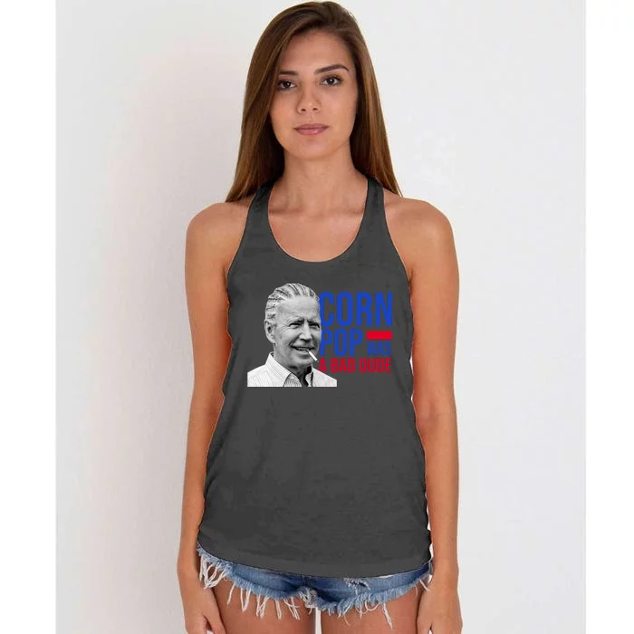 Corn Pop Was A Bad Dude Funny Joe Biden Women's Knotted Racerback Tank