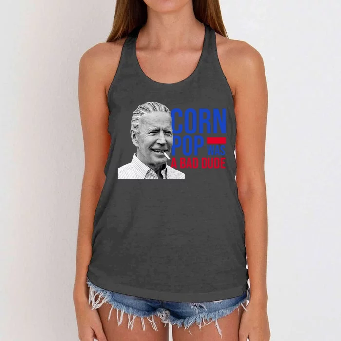 Corn Pop Was A Bad Dude Funny Joe Biden Women's Knotted Racerback Tank