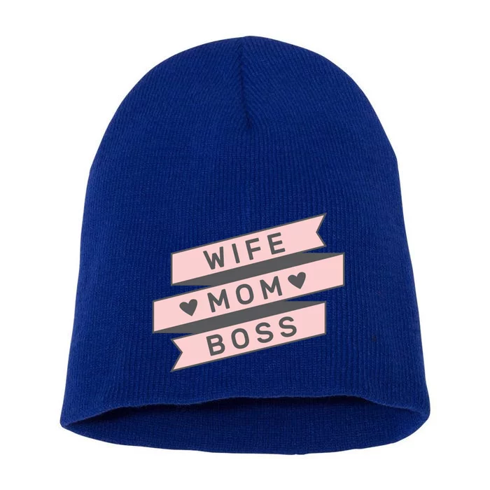 Cute Pink Wife Mom Boss Gift Mom Life Gift Short Acrylic Beanie