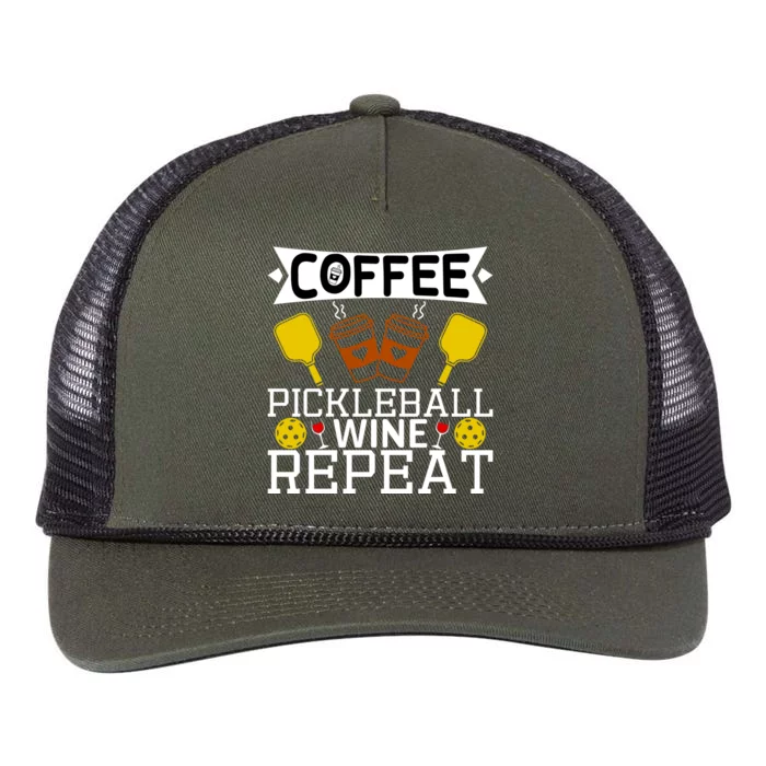 Coffee Pickleball Wine Repeat Retro Rope Trucker Hat Cap