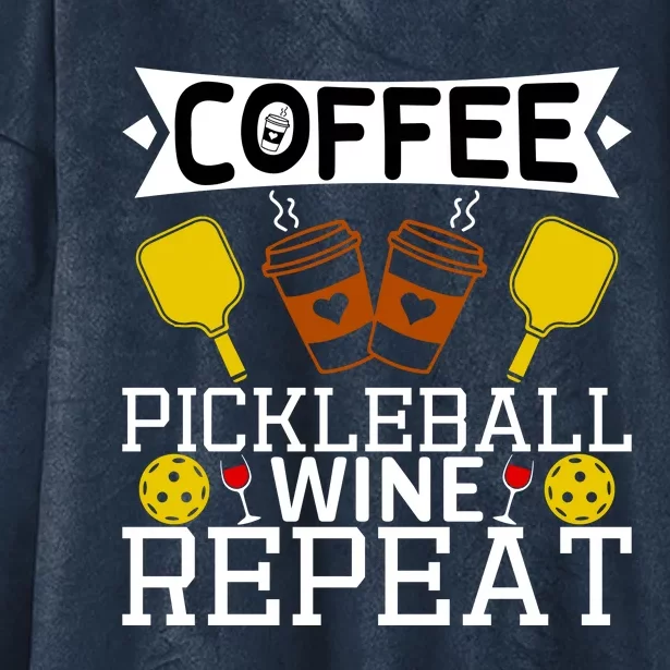 Coffee Pickleball Wine Repeat Hooded Wearable Blanket