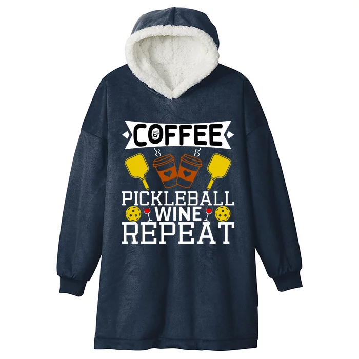 Coffee Pickleball Wine Repeat Hooded Wearable Blanket