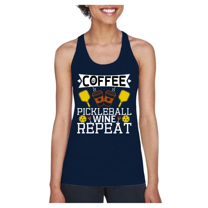 Coffee Pickleball Wine Repeat Women's Racerback Tank