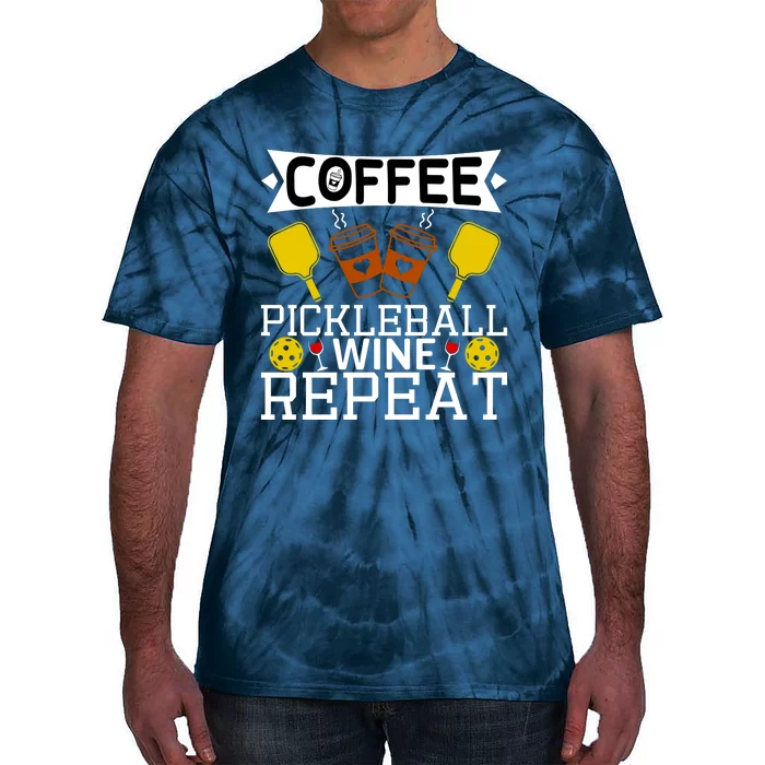 Coffee Pickleball Wine Repeat Tie-Dye T-Shirt