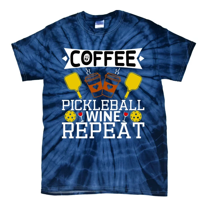 Coffee Pickleball Wine Repeat Tie-Dye T-Shirt