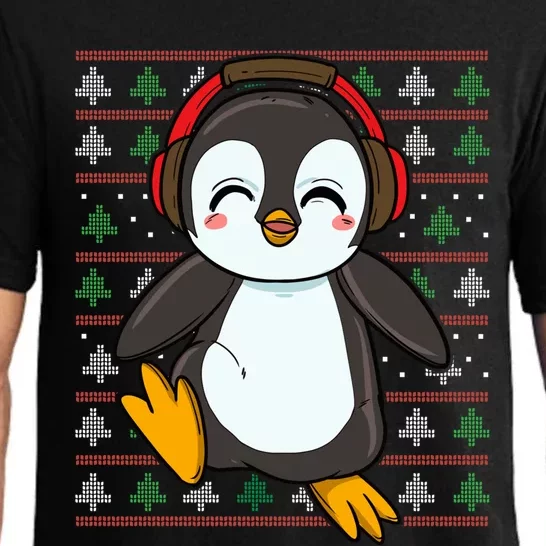 Cute Penguin With Headphones Penguin Christmas Gift Pajama Set