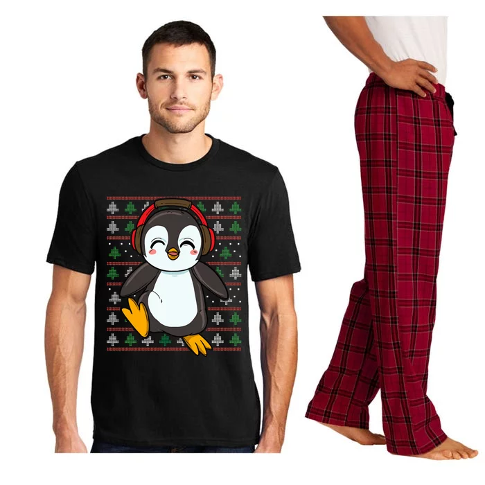 Cute Penguin With Headphones Penguin Christmas Gift Pajama Set