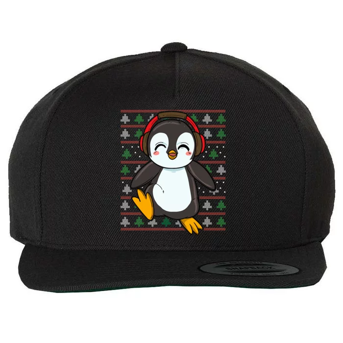 Cute Penguin With Headphones Penguin Christmas Gift Wool Snapback Cap