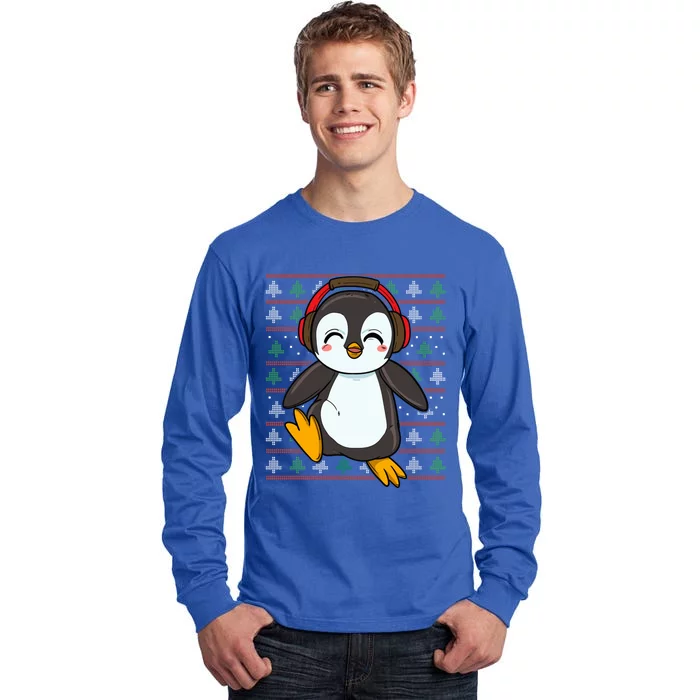 Cute Penguin With Headphones Penguin Christmas Gift Tall Long Sleeve T-Shirt