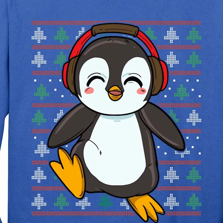 Cute Penguin With Headphones Penguin Christmas Gift Tall Long Sleeve T-Shirt