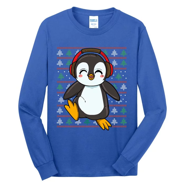 Cute Penguin With Headphones Penguin Christmas Gift Tall Long Sleeve T-Shirt