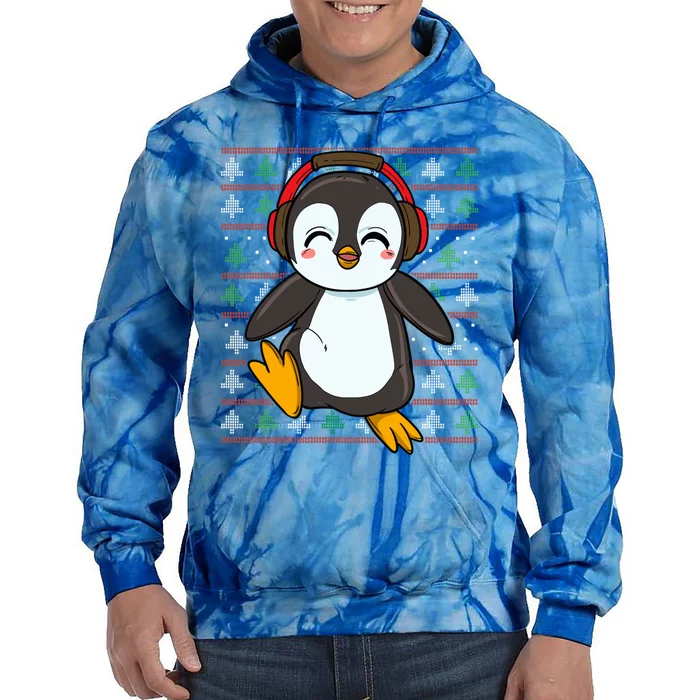 Cute Penguin With Headphones Penguin Christmas Gift Tie Dye Hoodie