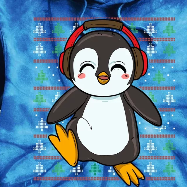 Cute Penguin With Headphones Penguin Christmas Gift Tie Dye Hoodie