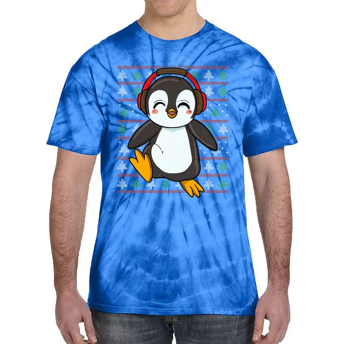 Cute Penguin With Headphones Penguin Christmas Gift Tie-Dye T-Shirt