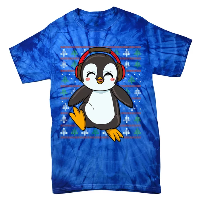 Cute Penguin With Headphones Penguin Christmas Gift Tie-Dye T-Shirt