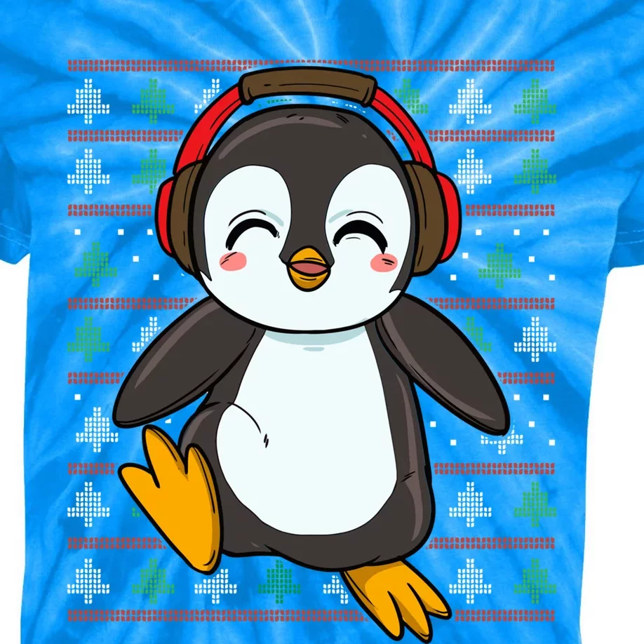 Cute Penguin With Headphones Penguin Christmas Gift Kids Tie-Dye T-Shirt