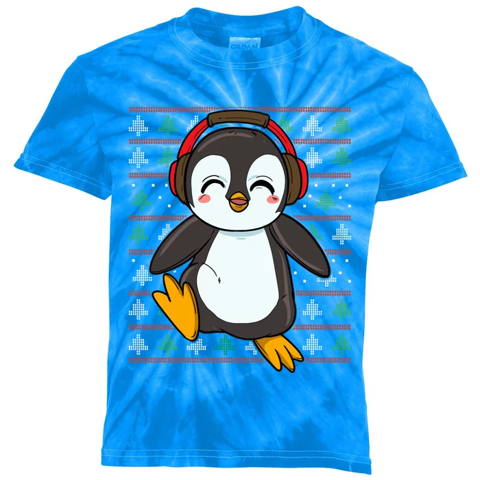 Cute Penguin With Headphones Penguin Christmas Gift Kids Tie-Dye T-Shirt