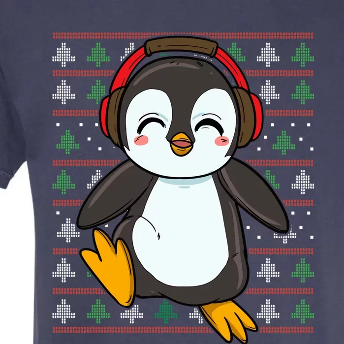 Cute Penguin With Headphones Penguin Christmas Gift Garment-Dyed Heavyweight T-Shirt