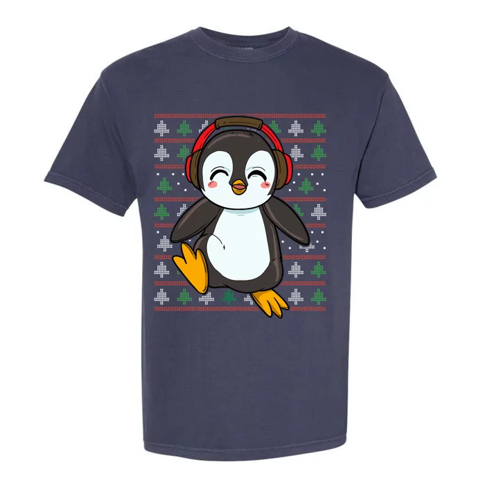 Cute Penguin With Headphones Penguin Christmas Gift Garment-Dyed Heavyweight T-Shirt