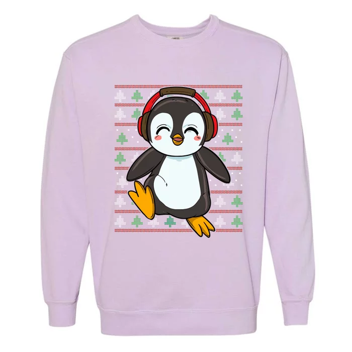 Cute Penguin With Headphones Penguin Christmas Gift Garment-Dyed Sweatshirt