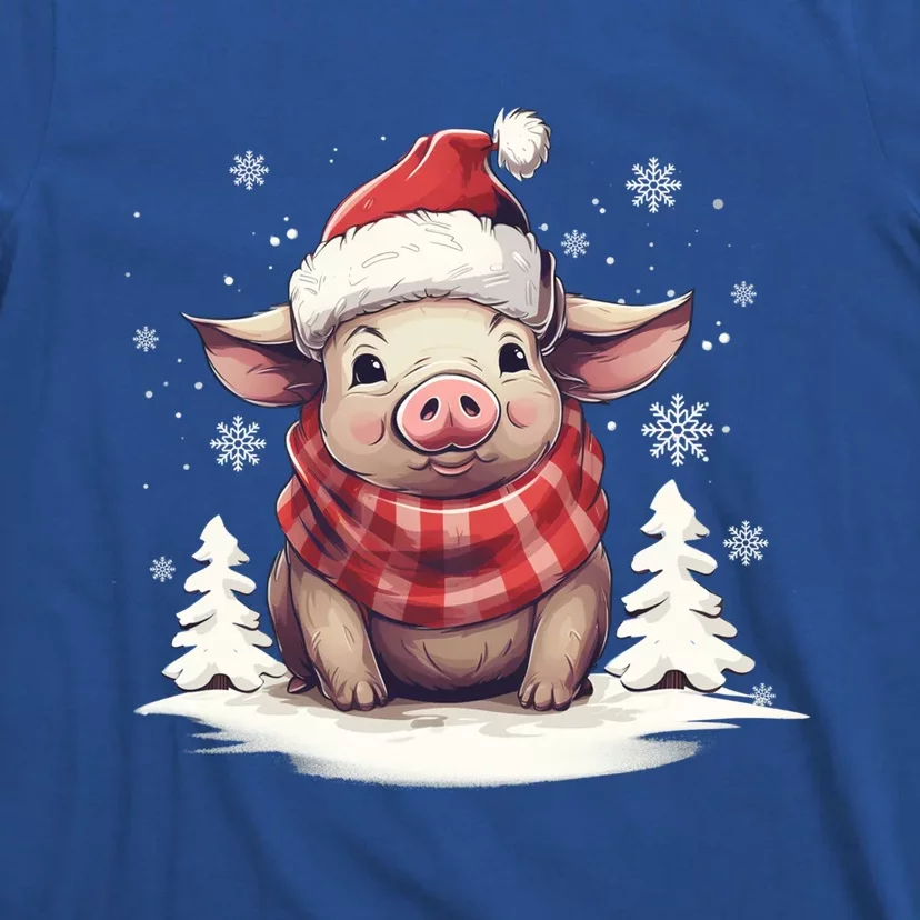 Cute Pig With Christmas Santa Hat Farmer Winter Vibe Pig Funny Gift T-Shirt