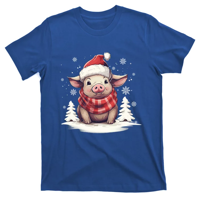 Cute Pig With Christmas Santa Hat Farmer Winter Vibe Pig Funny Gift T-Shirt