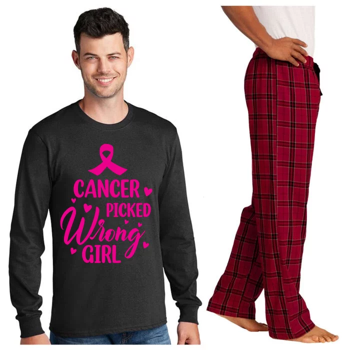 Cancer Picked Wrong Girl Breast Cancer Awareness Supporter Long Sleeve Pajama Set