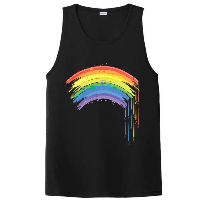 Cute Painted Watercolor Rainbow And Hearts Performance Tank