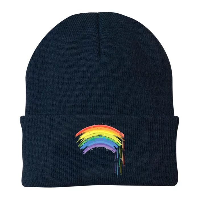 Cute Painted Watercolor Rainbow And Hearts Knit Cap Winter Beanie