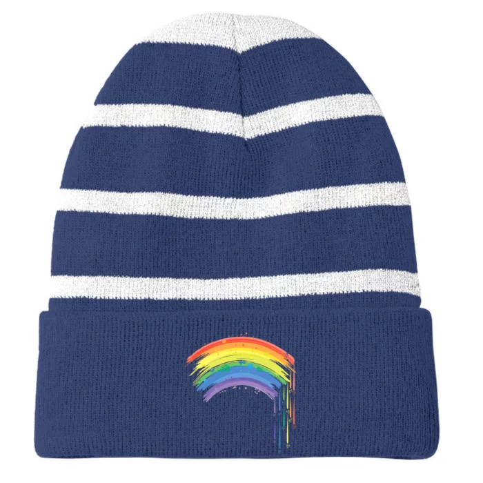 Cute Painted Watercolor Rainbow And Hearts Striped Beanie with Solid Band