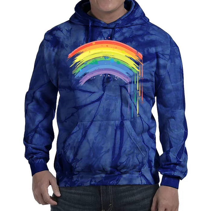 Cute Painted Watercolor Rainbow And Hearts Tie Dye Hoodie