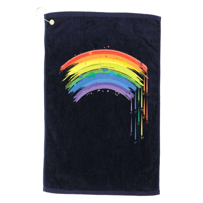 Cute Painted Watercolor Rainbow And Hearts Platinum Collection Golf Towel