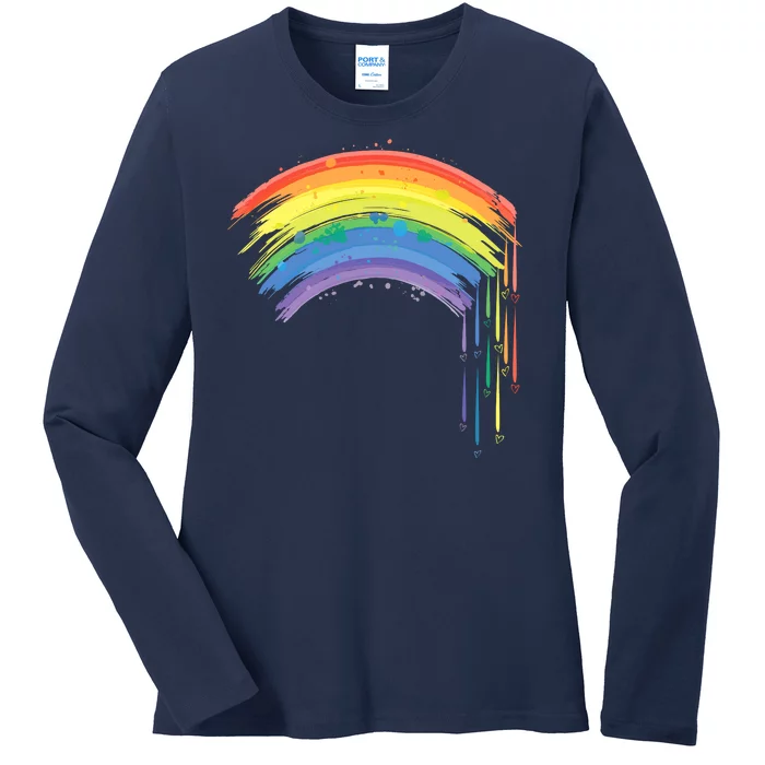 Cute Painted Watercolor Rainbow And Hearts Ladies Long Sleeve Shirt