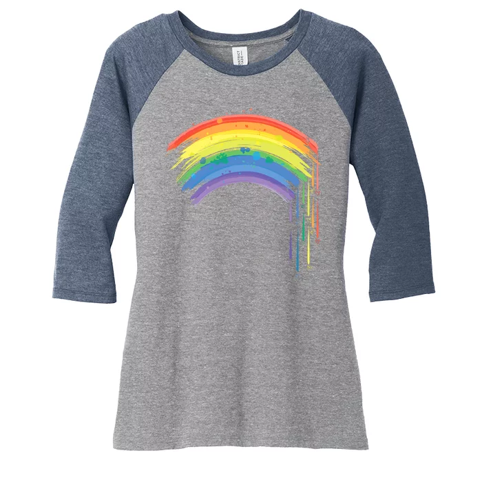 Cute Painted Watercolor Rainbow And Hearts Women's Tri-Blend 3/4-Sleeve Raglan Shirt