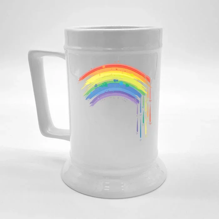 Cute Painted Watercolor Rainbow And Hearts Front & Back Beer Stein