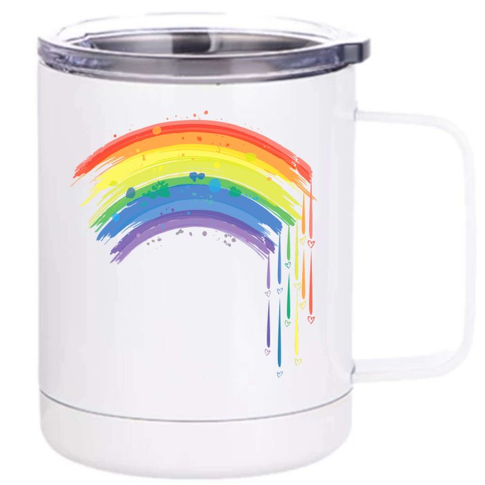 Cute Painted Watercolor Rainbow And Hearts Front & Back 12oz Stainless Steel Tumbler Cup