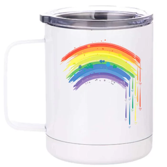 Cute Painted Watercolor Rainbow And Hearts Front & Back 12oz Stainless Steel Tumbler Cup