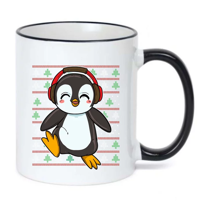 Cute Penguin With Headphones Penguin Christmas Cool Gift Black Color Changing Mug