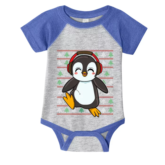 Cute Penguin With Headphones Penguin Christmas Cool Gift Infant Baby Jersey Bodysuit