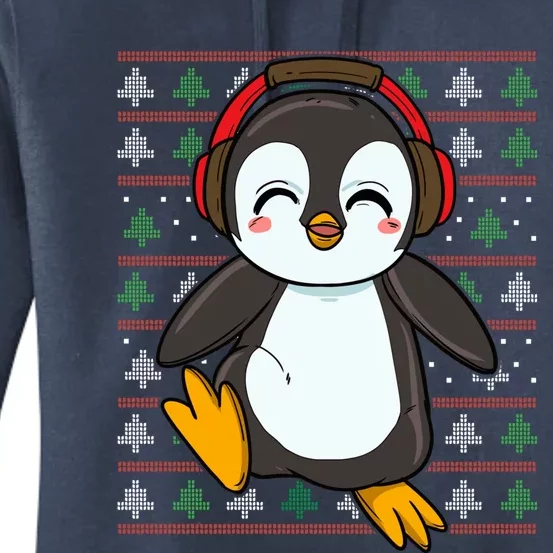 Cute Penguin With Headphones Penguin Christmas Cool Gift Women's Pullover Hoodie