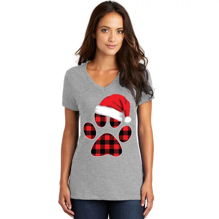 Christmas Pajama Women Girls Christmas Gifts Plaid Paw Women's V-Neck T-Shirt